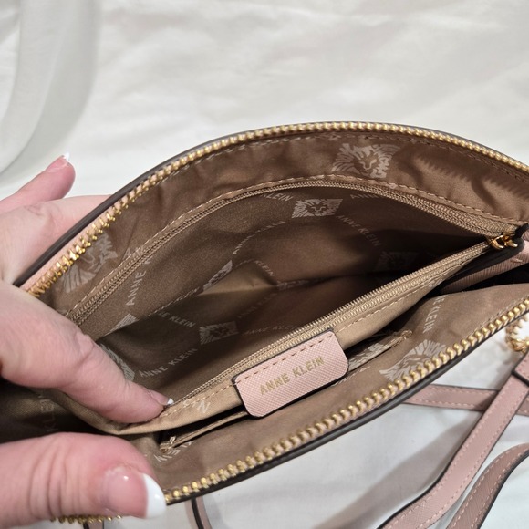 Anne Klein Crossbody Bag & Wallet Set Blush Pink Gold Chain Purse - Picture 7 of 11